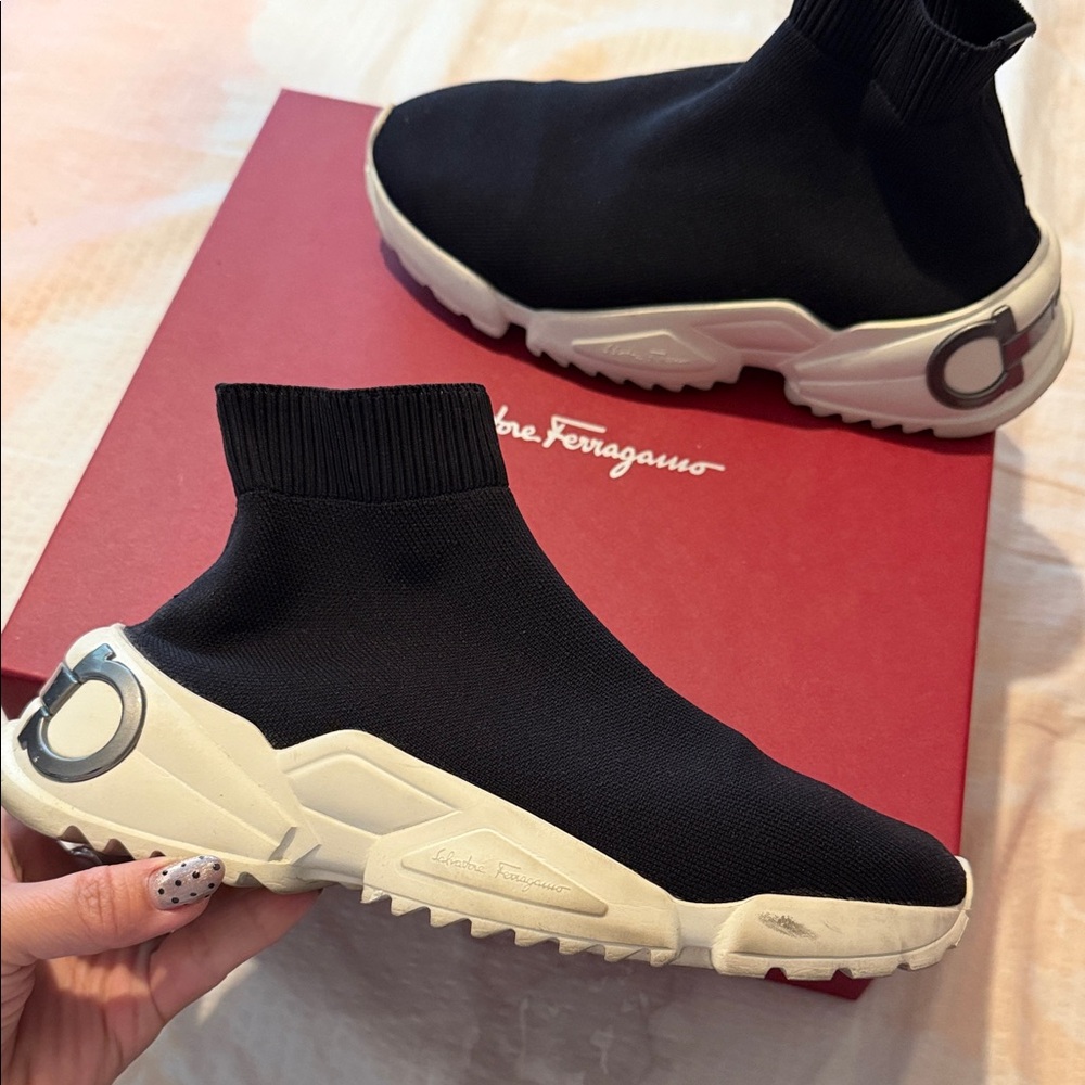 Salvatore Ferragamo Black and White Sock Sneakers